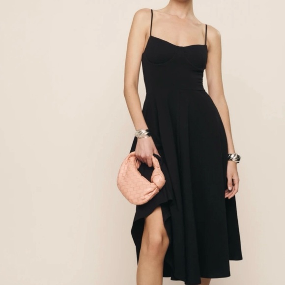 New Reformation Black Serene Underwire Knit Midi Dress